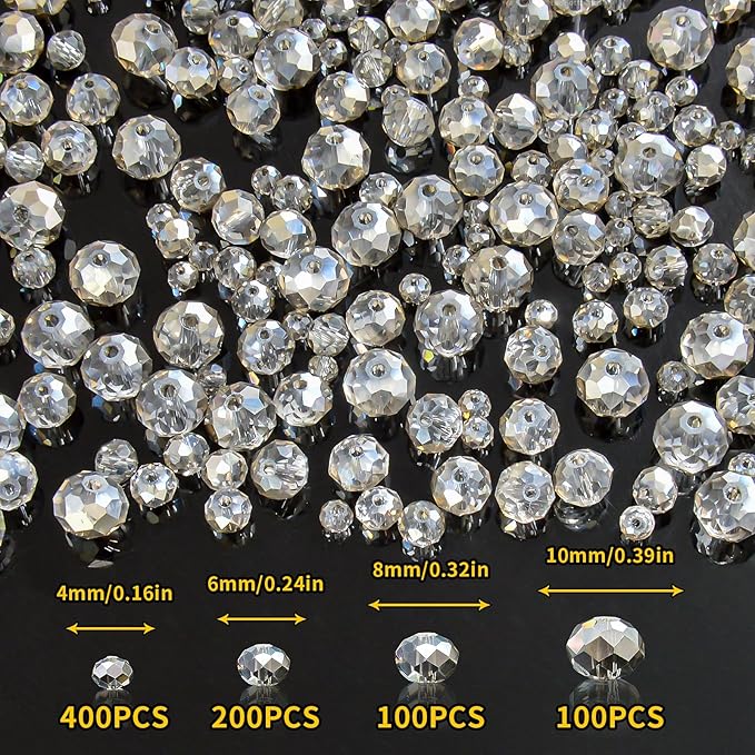 800Pcs 4/6/8/10mm Crystal Glass Beads for Jewelry Making Beads for Bracelets Necklace Pendants Making Supplies(Gray)