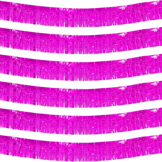 We Moment 6 Pack 10 Feet Hot Pink Foil Fringe Garland Streamers Metallic Tinsel Banner Wall Hanging Fringe Curtain Glitter Backdrop Banner for Parade Floats Birthday Bachelorette Pink Decorations