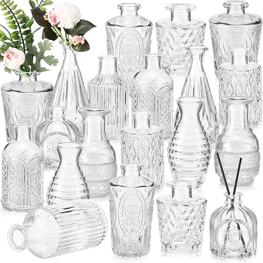 20 Pcs Glass Bud Vase Set Small Vintage Flower Vase in Bulk for Centerpieces Rustic Decorative Glass for Wedding Table Home Christmas Decoration (Clear)