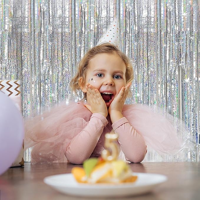 Tinsel Curtain Party Backdrop Silver Birthday Decorations 10 Packs Glitter Foil Fringe Curtain Party Decor Streamers Photo Booth for Birthday Christmas Wedding Halloween Graduation Decorations