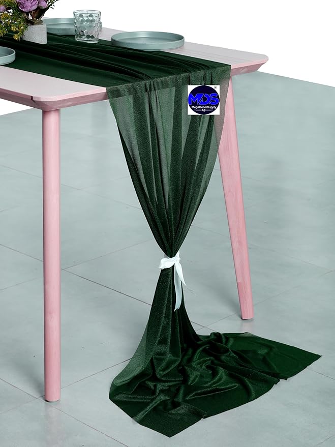 MDS 2 Pack 10ft Chiffon Table Runner 29 x 120 Inches Sheer Wedding Runner Romantic Rustic Table Runner for Wedding Decorations, Birthday Parties, Bridal Shower Party Arch Decor - Hunter Green