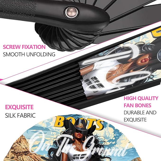Boots On The Ground Hand Fan,Where Them Fans At Folding Fans,Clapping Clacking Fans For Line Dancing Unique Oriainal Pattern for Party Props Perfect Gifts for Line Dance Lover (Style 7)