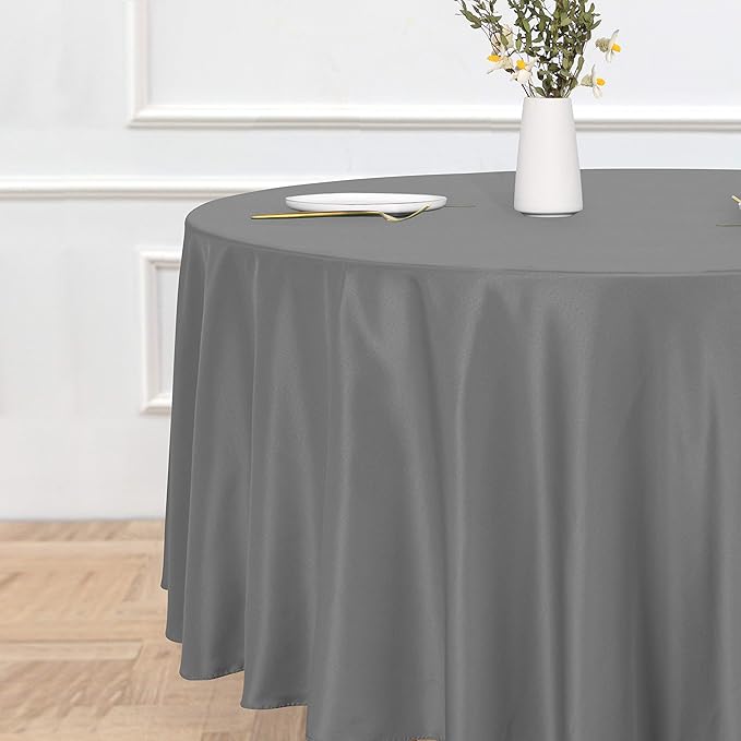 sancua Round Tablecloth - 108 Inch - Water Resistant Spill Proof Washable Polyester Table Cloth Decorative Fabric Table Cover for Dining Tables, Buffet Parties and Camping, Light Grey