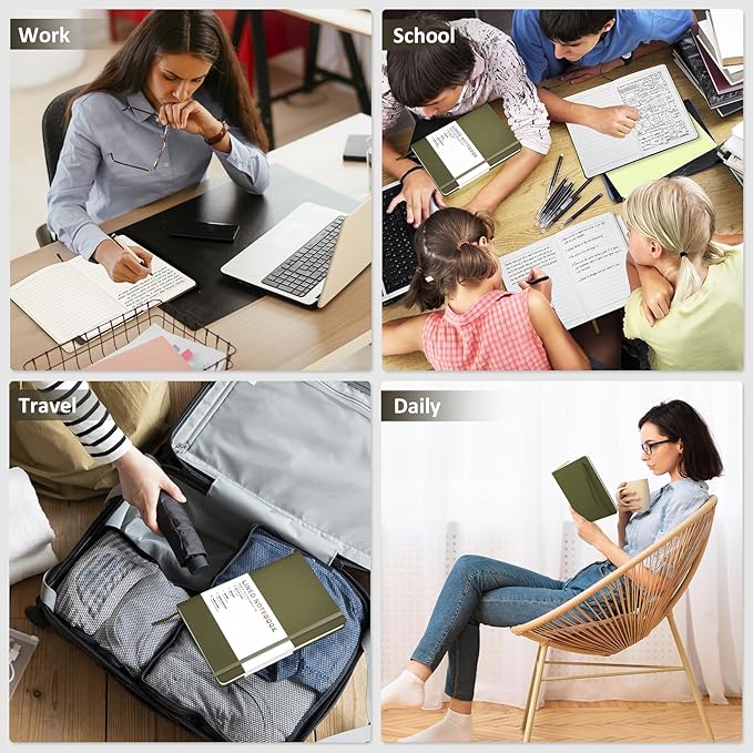 Lined Journal Notebook for Women Men, 200 Pages A5 Hardcover Leather Journals 5.7” x 8.3”, A5 College Ruled Notebooks with 100 GSM Thick Paper for Writing,Travel,School,Office,Work,Business(Green)