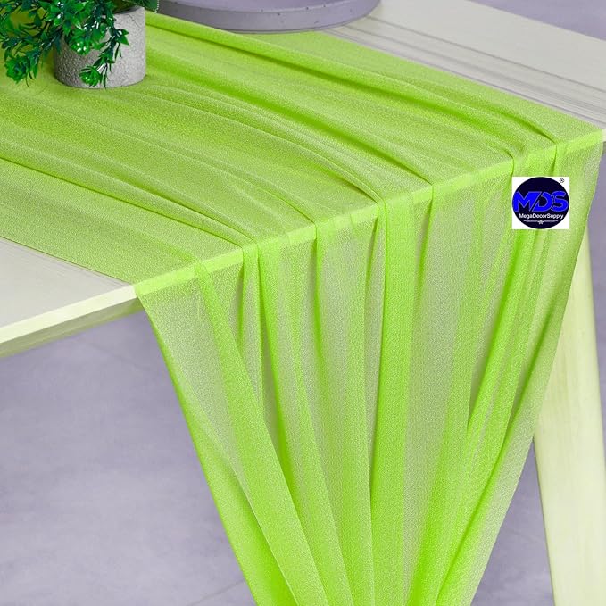 MDS Halloween Chiffon Table Runner - 10 Pack, 29 x 170 Inches, 14ft Each - Sheer Spooky Table Runners for Haunted House Parties, Trick-or-Treat Tables, Witchy Décor, Wedding & Events - Parrot Green