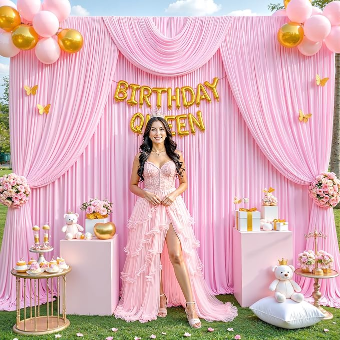 50ft x 12ft Light Pink Backdrop Curtains Wrinkle Free Backdrop Curtain for Wedding Parties Pink Fabric Backdrops Drapes Back Drop Cloth Bridal Shower Stage Curtains Wedding Decorations for Reception