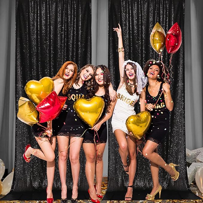 PartyDelight Sequin Backdrop Curtains 2 Panels Black 5Ft x 10Ft Photograph Back Drop Wedding Curtain Special Events