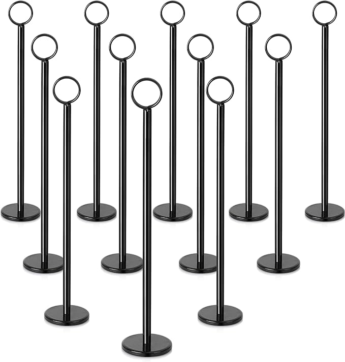 New Star Foodservice 27716 Ring-Clip Table Number Holder/Number Stand/Place Card Holder, 12-Inch, Set of 12, Black Finish
