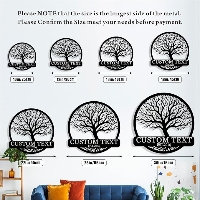 Personalized Tree of Life Metal Sign Wall Art Decor, Custom Wedding Gifts for Couples, Custom Family Name Sign, Christmas Valentine's Day Housewarming Gifts