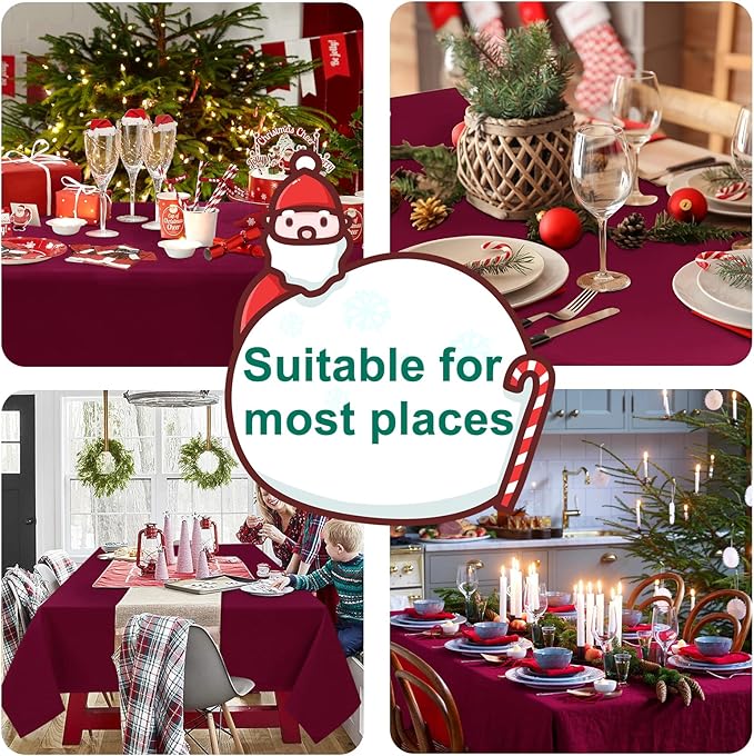 Hiasan Burgundy Square Tablecloth - Waterproof and Spillproof Washable Fabric Table Cloth for Dining Room Kitchen, 70 x 70 Inch