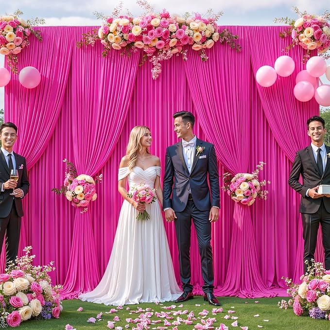 20ft x 12ft Hot Pink Backdrop Curtains Wrinkle Free Backdrop Curtain for Wedding Parties Pink Fabric Backdrops Drapes Back Drop Cloth Bridal Shower Stage Curtains Wedding Decorations for Reception