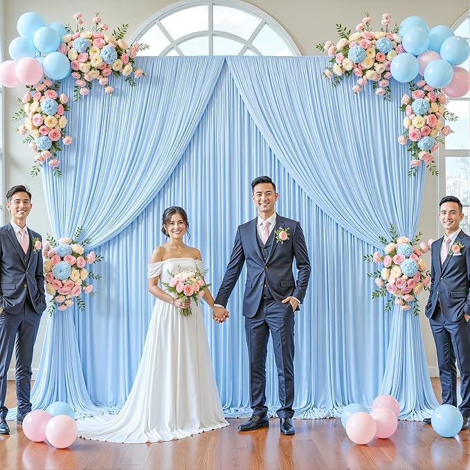 20ft x 12ft Baby Blue Backdrop Curtains Wrinkle Free Backdrop Curtain for Wedding Parties Blue Fabric Backdrops Drapes Back Drop Cloth Bridal Shower Stage Curtains Wedding Decorations for Reception