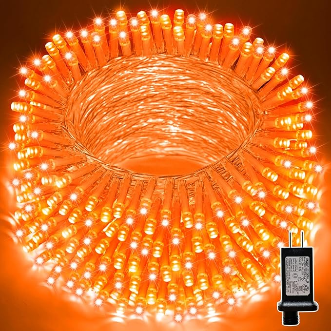 LAMPHOME 66ft Halloween Decorative Mini Lights, 200 LED Transparent Wire Fairy Starry String Lights Plug in, 11 Lighting Modes, for Halloween Decoration Outdoor Xmas Tree Party Decoration (Orange)