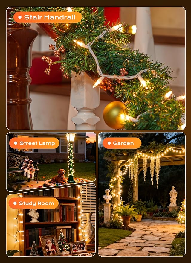 Minetom LED Clear White Christmas String Lights, 200 Count 66 Feet LED Christmas Lights Bulb, Christmas Decorations Indoor, Christma Tree Lights for Indoor Outdoor Xmas Wedding Party Festival