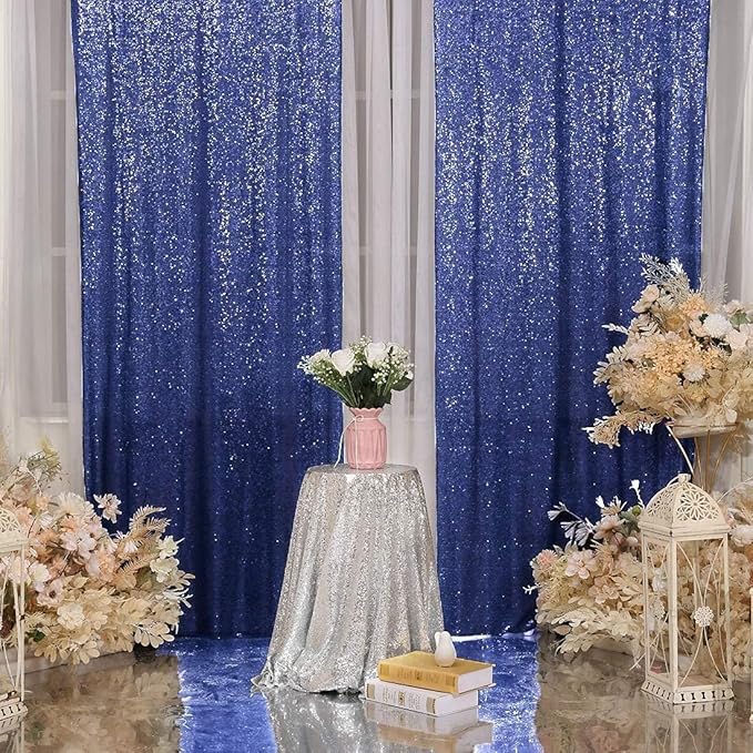 Juya Delight Sequin Backdrop Curtain,4PCS 2FTx8ft Glitter Backdrop Curtain for Party,Birthday,Christmas Wedding Decoration,Navy Blue