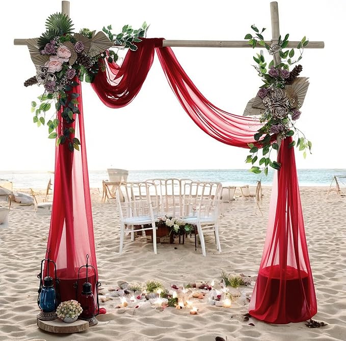 MDS Halloween Chiffon Draping Fabric - 2 Panel, 30" Wide x 30ft Long - Sheer Spooky Arbor & Canopy Drapery for Haunted House Backdrops, Party Ceilings, DIY Costumes & Themed Events - Apple Red