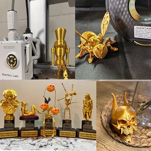 GIANTARM 3D Printer Filament, Silk Gold Pla Filament, 1Kg(2.2lbs) Spool, 1.75mm Dimension Accuracy +/- 0.03mm, 3D Printing Filament