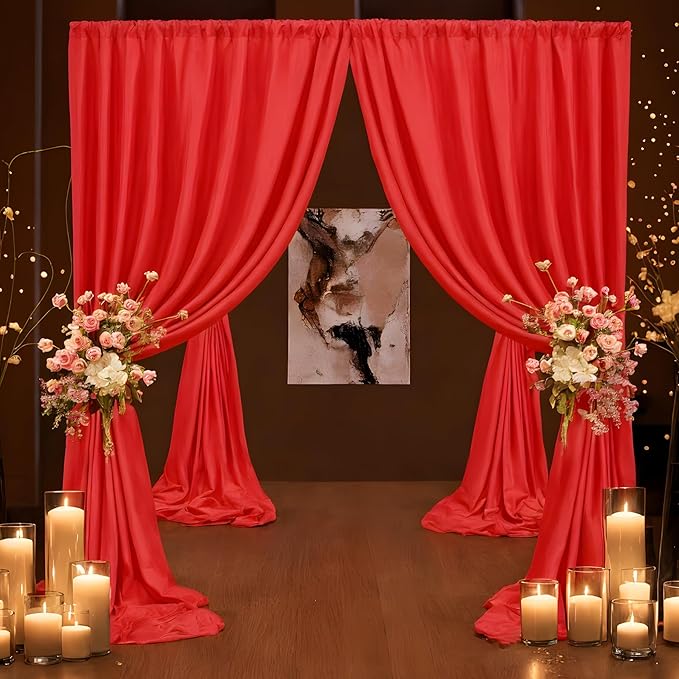 10ft x 10ft Thick Red Backdrop Curtains for Parties, 2 Panels 5ft x 10ft Non See Through Red Polyester Wedding Drapes Photo Backdrop for Birthday Party Graudation Photography Home Decor