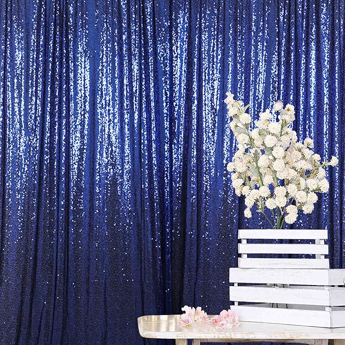 ShiDianYi Navy Blue Backdrop Curtains 2 Panels 4Ftx10Ft Sequin Backdrops for Birthday,Wedding,Studio Decor, Seamless, Navy Photograph Background