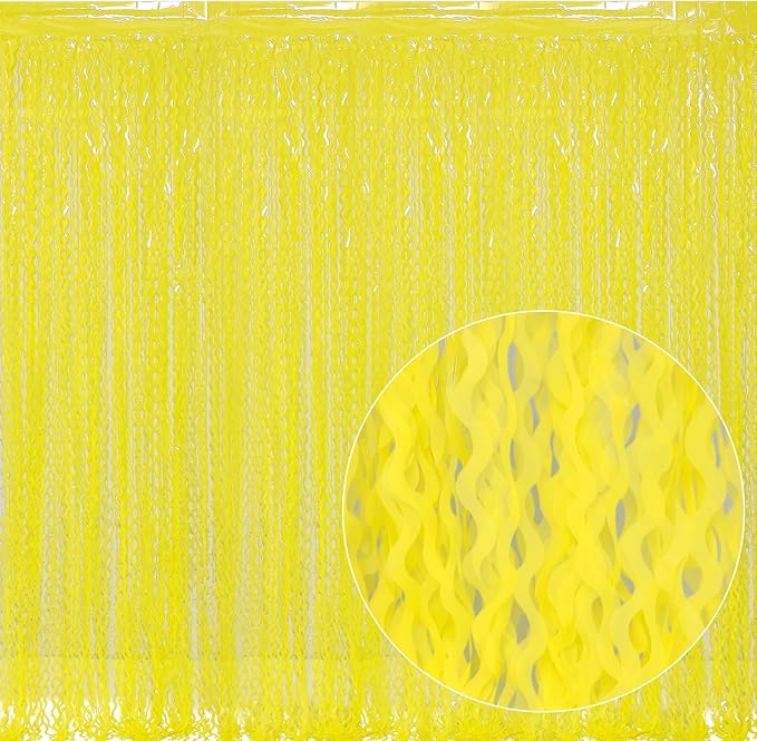 4 Pack Wavy Yellow Foil Curtain Backdrop -3.3 ft x 6.6 ft Gold Tinsel Backdrop Curtain Party Decorations Photo Booth Prop Backdrop Streamers for Birthday Bachelorette Graduation Wedding