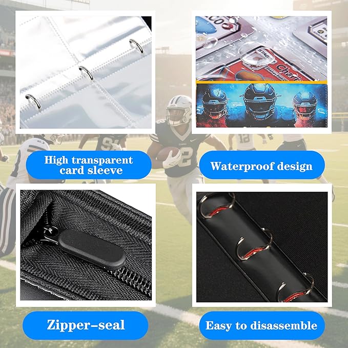 Trading Card Binder 4 Pocket, Pockets Football Card Binder, Premium Double Sided Pocket PU Cover Card Collection Binder for 400 Cards, Card Album for YuGiOh, MTG, TCG, Game Cards & Sports Cards