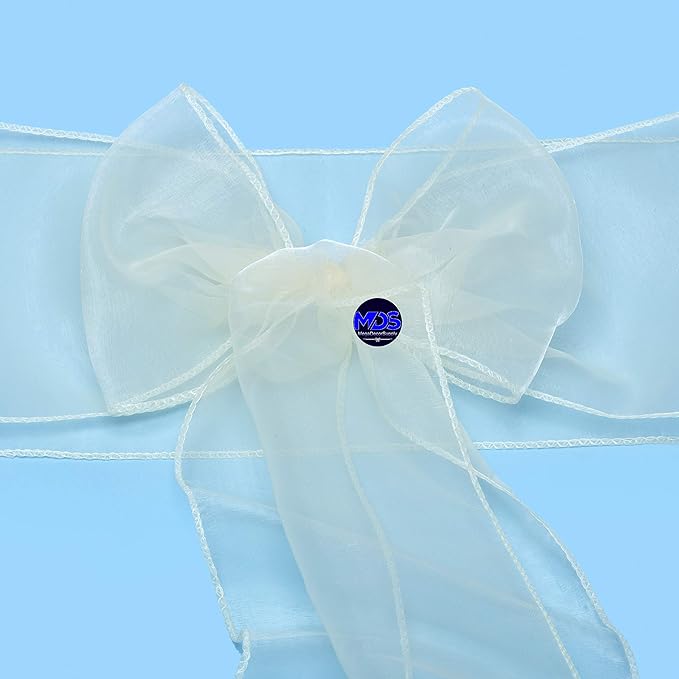MDS Pack of 300 PCS Organza Chair Sashes Wider Dining Chair Bows Ribbon Tie Back for Wedding Party Birthday Bridal Shower Reception Event Banquet Home Chair Cover Decoration - Ivory