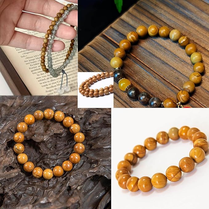 Yellow Woodgrain 10mm Stone Beads for Jewelry Making DIY Craft Gemstone Beads Kit (10mm, 35pcs) Smooth Healing Crystal Beads for Bracelets, Necklaces, Home Decor