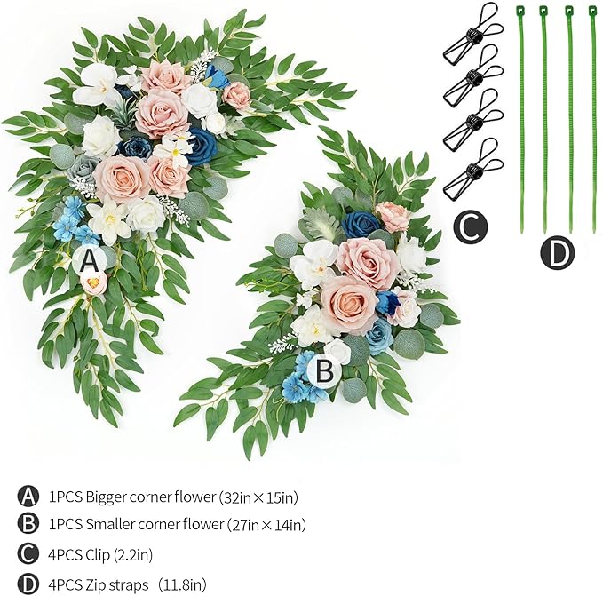 Artificial Wedding Arch Flowers Kit(Pack of 2) for Wedding Arch, Bridal Shower, Ceremony and Reception Backdrop Decoration (Misty Rose and Navy Blue)
