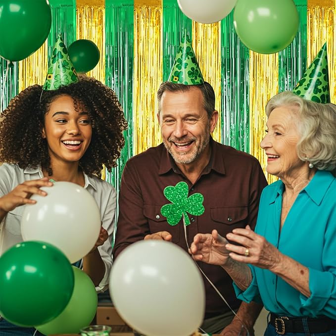 BEISHIDA 2Pcs Green Gold Door Streamers Congrats Grade 2025 Decoration Backdrop Foil Fringe Tinsel Party Streamers Curtains Backdrops for Birthday 2025 Graduation St Patrick's Day (3.28 ft x 6.56 ft)