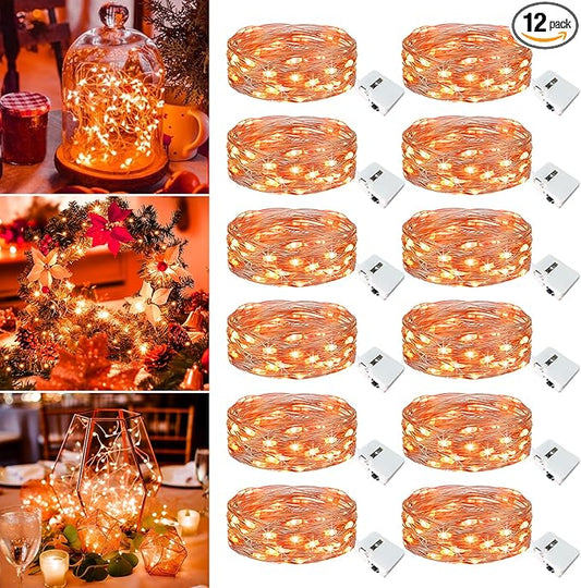 12 Pack Fairy Lights Battery Operated - 7ft 20 Led Twinkle Lights 3 Modes, Bulk Mini String Lights Waterproof for Mason Jars Vases DIY Party Wedding Decoration Christmas -Orange