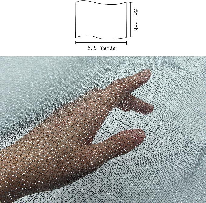 Glitter Tulle Fabric 56 Inch by 5.5 Yards Fabric Tulle Bolt for Wedding Christmas Decorations DIY White Tutu Baby Shower Table Skirt Ceiling Decor Birthday Party Craft Supplies-Black
