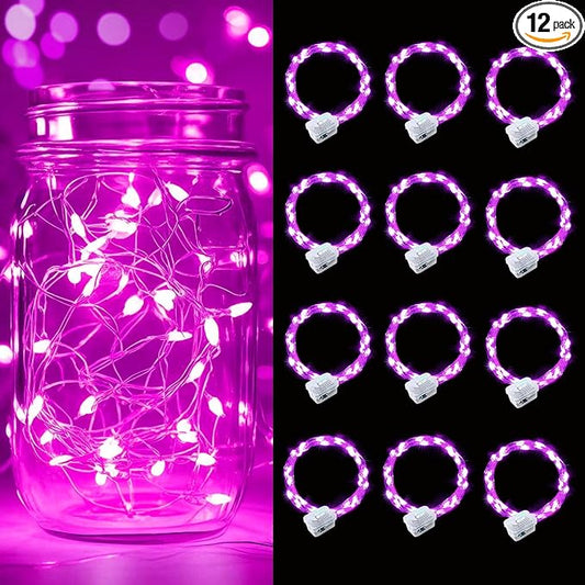 pozzolanas 12 Pack Pink Battery Operated String Lights - 7ft Waterproof Fairy Lights with 20 LEDs for Home, Mason Jar, Party, Wedding, Halloween, Christmas Decorations