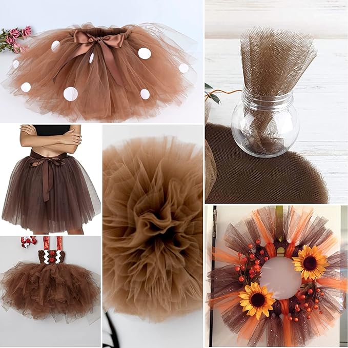 Brown Tulle Fabric Rolls 6 Inch by 100 Yards (300 feet) Fabric Spool Tulle Ribbon for DIY Brown Tutu Bow Baby Shower Birthday Party Wedding Halloween Decorations Christmas Craft Supplies