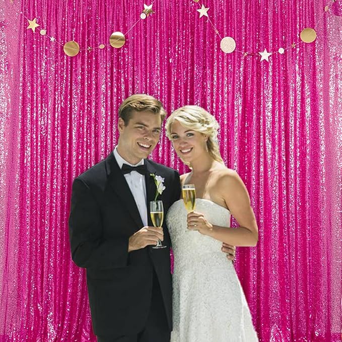 Fuchsia Sequin Backdrop Hot Pink 4FTx8FT 2 Panels Sparkly Background Drapes for Party Birthday Wedding Decor