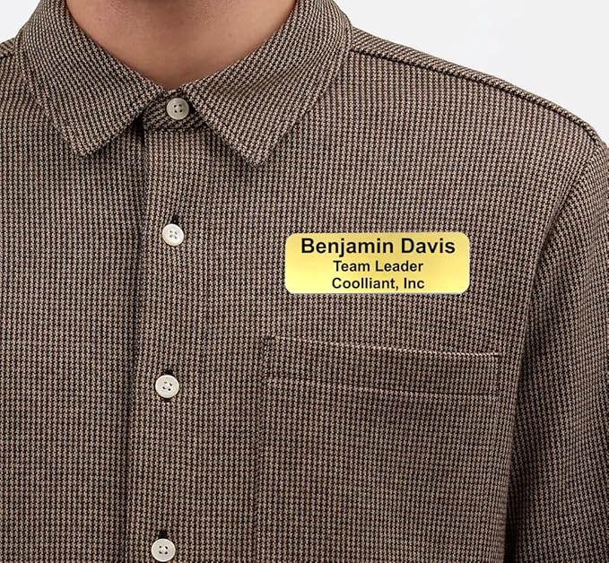 Custom Laser Engraved Name Tag Badges for Business or Employees Position Identification - Personalized text for your name plate or ID tags, 1 x 3 inches, Made in California, USA (Gold, 1 x 3 inches)