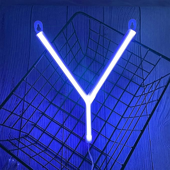 LED Blue Neon Letter Signs Night Light Battery or USB Operated LED Marquee Letters Neon Art Decorative Lights Wall Decor for Children Baby Room Christmas Wedding Party Decoration(Y)