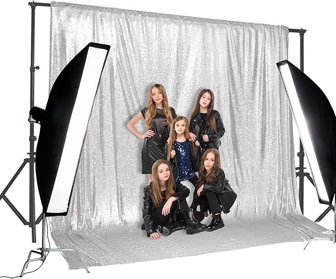 PartyDelight Silver Sequin Backdrop 20Ft x 10Ft Photography Wedding Backdrop