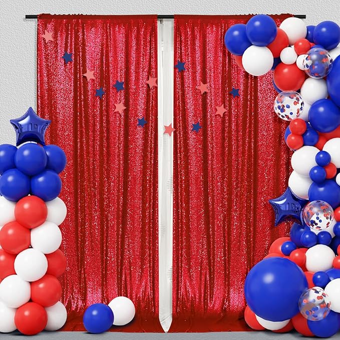 PartyDelight Sequin Backdrop Red 2 Panels 5Ft x 10FT Photography Curtains Party