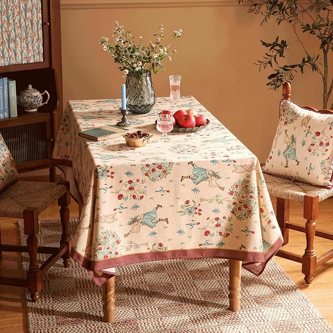 patdrea Designer Italian Beige Tablecloth for Rectangle Table,Vintage Anti-Wrinkle Linen Tree Pattern Table Cloth,Decor Cover for Kitchen Dining,Christmas,Thanksgiving,55"x79"-Tatiana a