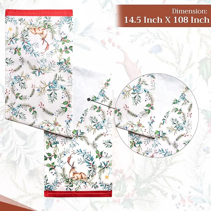 Maison d' Hermine Table Runner 100% Cotton Single Layer Table Runners 108 inches Long for Thanksgiving Christmas Decorations Home Kitchen Dining Party Wedding (Holly Time, 14.5" x 108")