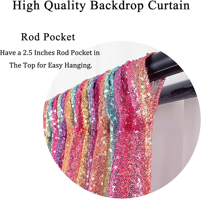 DUOBAO 10FTx10FT Rainbow Sequin Backdrop with Rod Pockets 10FT Glittering Photo Booth Backdrops Glitter Curtain for Party, Perfect for Halloween Birthday Wedding Ceremony Decor