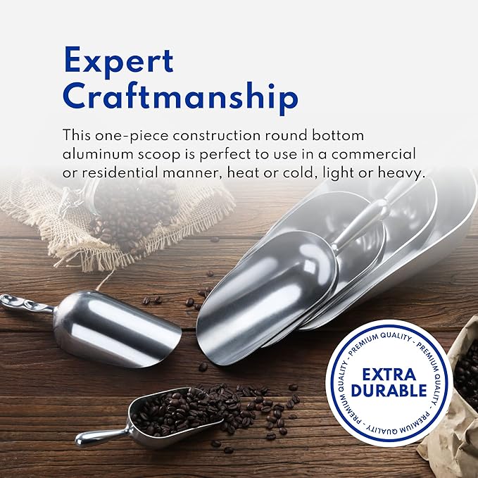 New Star Foodservice 34547 One-Piece Cast Aluminum Round Bottom Bar Ice Flour Utility Scoop, 24 -Ounce, Silver (Hand Wash Only)