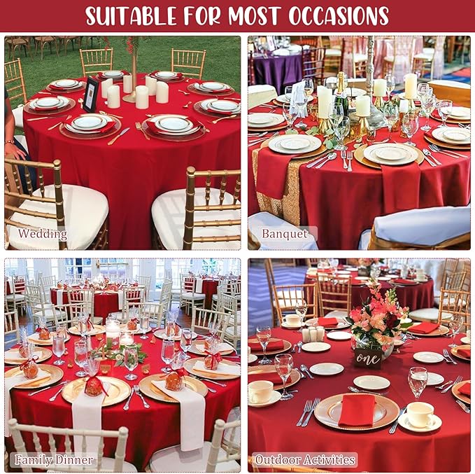 8 Pack Premium Round Tablecloth - 108 Inch Red Table Covers - Bulk Washable Polyester Fabric - Wedding Party Reception Banquet Buffet Restaurant