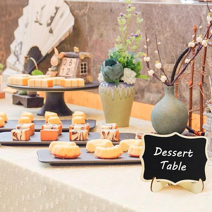 Mini Chalkboard Signs, 60 Pack Food Labels for Party Buffet or Wedding Celebrations with 120 Easel Stands and 12 Liquid Chalk Pens - Perfect Place Cards for Table Settings & Numbers