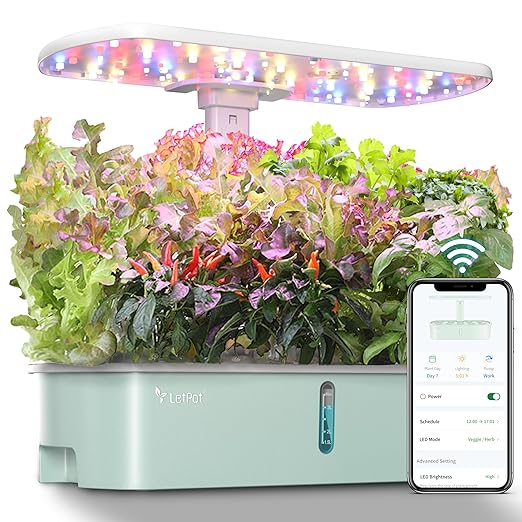 LetPot LPH-Air Hydroponics Growing System Kits, APP & WiFi Controlled Smart Indoor Garden with Adjustable 24W Grow Light Full Spectrum, 10 Pods Planter Indoor Gardening for Gifts, Kitchen, Vegetable