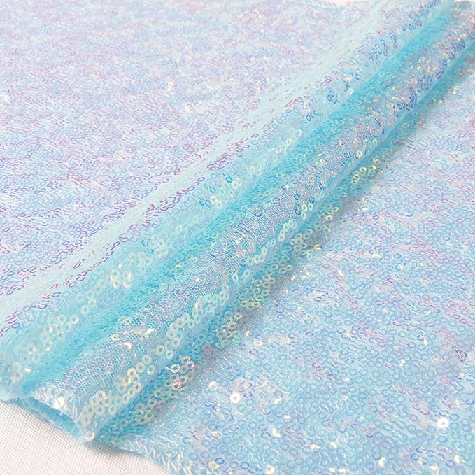 ShinyBeauty Aqua Photo Backdrop 8FTx10FT Sequin Curtain Sparkle Drapes Iridescent Blue Mermaid Fabric Backdrops for Photograph, Birthday, Wedding Background