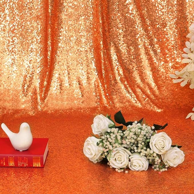 Eternal Beauty 2 PCS Sequin Backdrop Curtain, Halloween Sequin Wedding Backdrop for Christmas Party, Birthday (Orange 2FTx8FT)