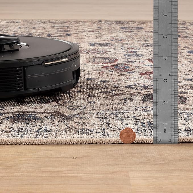 Bloom Rugs Washable Non-Slip 8' x 10' Rug - Light Tan/Blue Traditional Oriental Area Rug for Living Room, Bedroom, Dining Room, and Kitchen - Exact Size: 8' x 10'