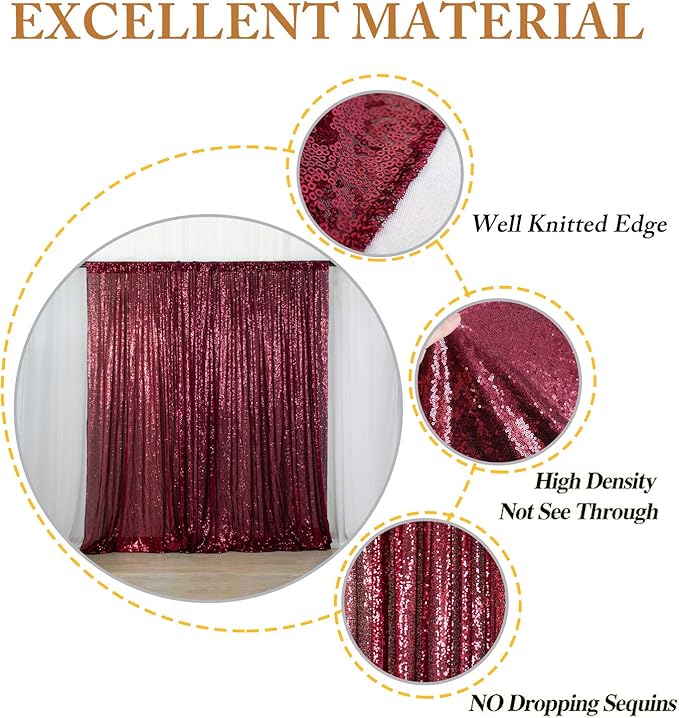 ShinyBeauty Glitter Burgundy Backdrop Curtain 4Ftx7Ft Sequin Curtains Photobooth Backdrops,Wine Wedding,Party,Birthday Wall Background