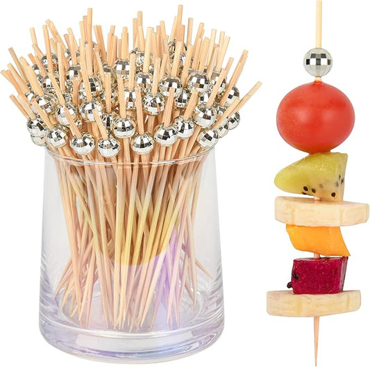 300 PCS Cocktail Picks Disco Ball Decor, Fancy Toothpicks for Appetizers, Bamboo Skewers for Appetizers,Drinks, Fruits, Disco Party Decorations. 4.7 Inch Long Silver Wooden Cocktail Sticks…
